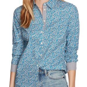 Court & Rowe Blue Sweet Ditsy Fields Print Floral Button Up Shirt